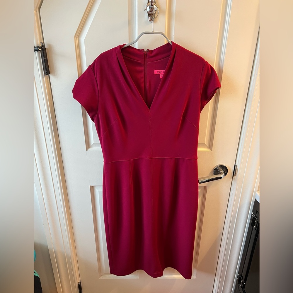 Betsey Johnson Puffed Sleeve Scuba Sheath Dress, ruby, size 12